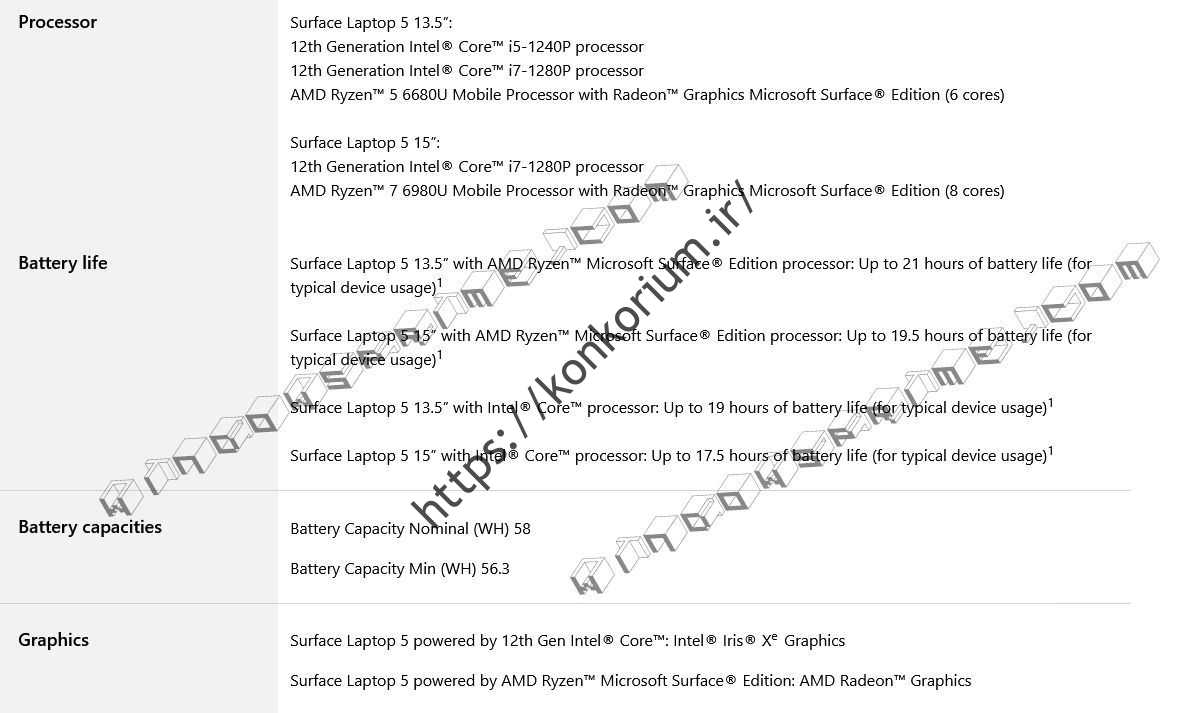 مشخصات غیر رسمی لپ تاپ سرفیس 5 مایکروسافت